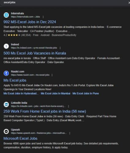 Microsoft Excel internship jobs in Coimbatore
