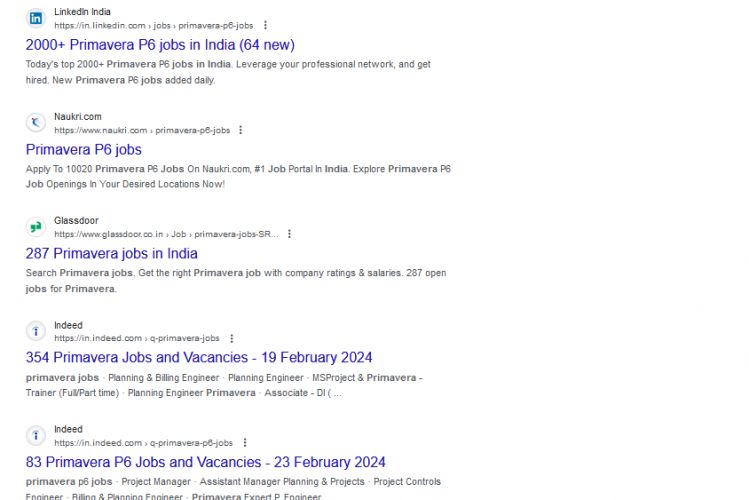 Primavera internship jobs in Jaipur