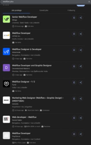 Webflow internship jobs in Chennai